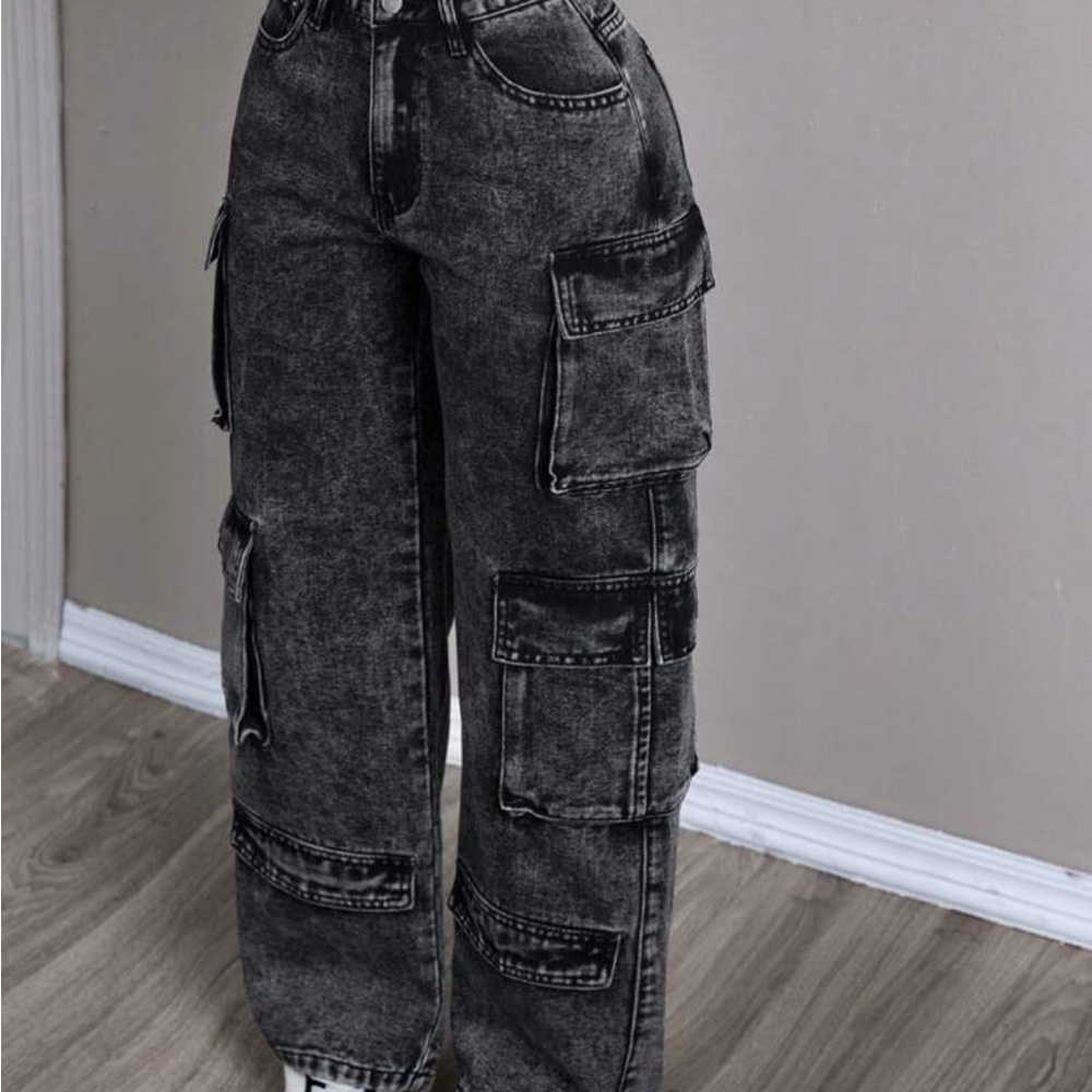 SHEIN Dark Gray Straight Leg Cargo Jeans